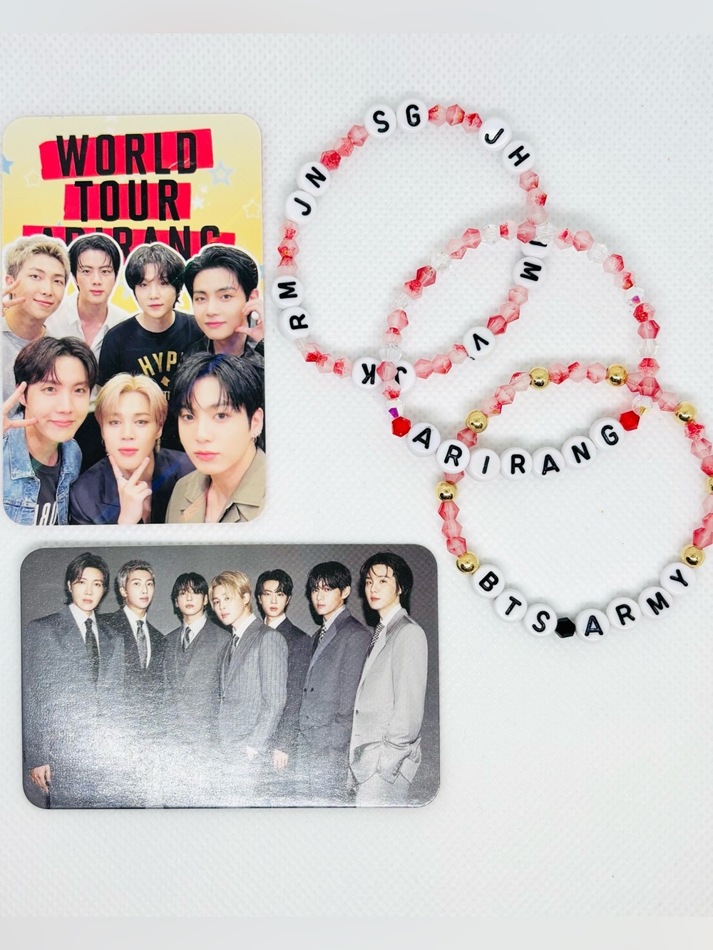 (5pcs) BTS ARIRANG FROSTED GLASS RED GOLD MEMBER BRACELET PHOTOCARD BUNDLE